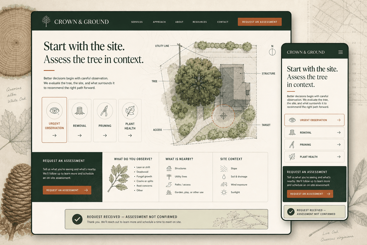 Crown and Ground fictional tree service website concept