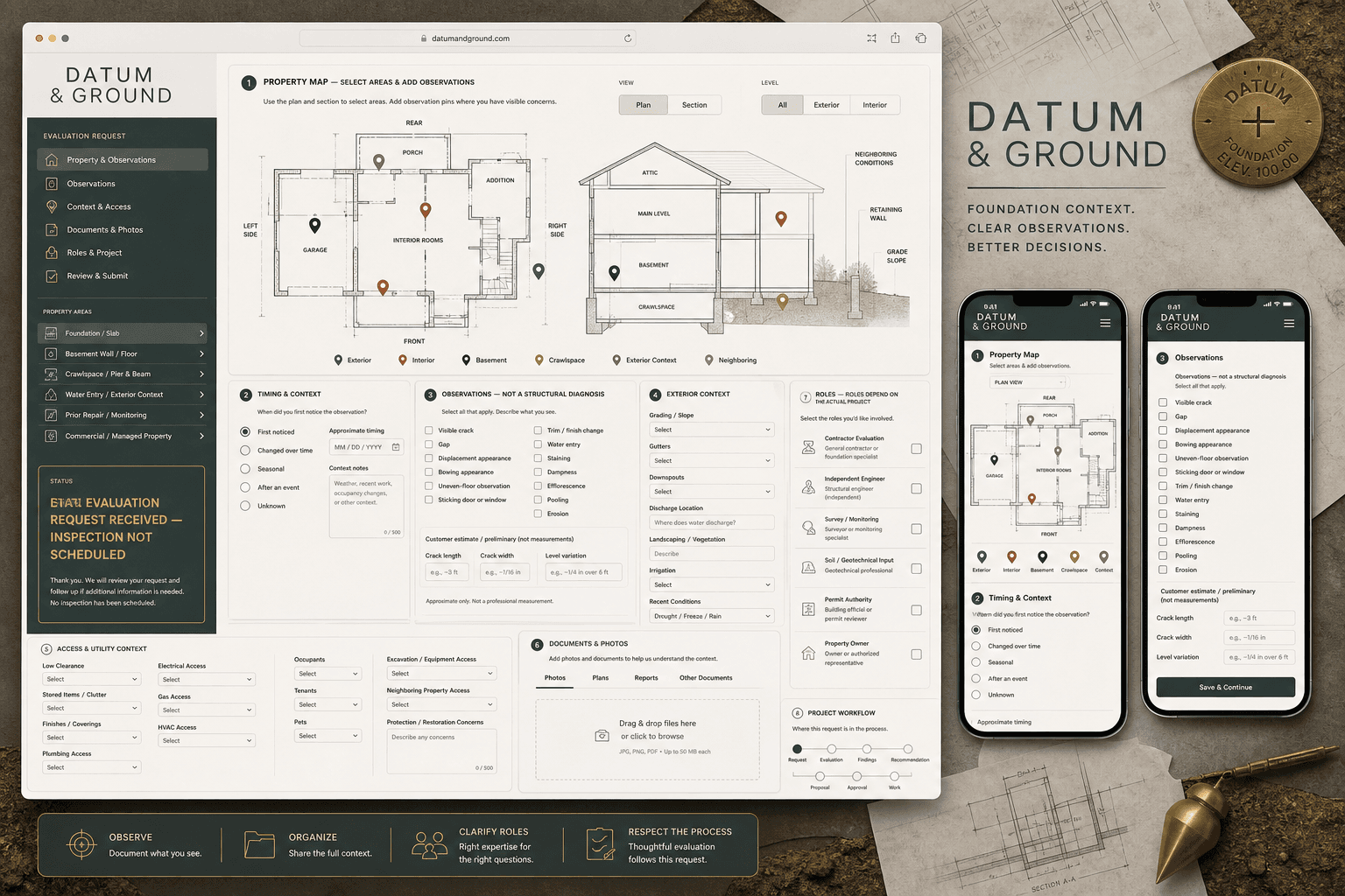 Datum and Ground fictional foundation repair website concept