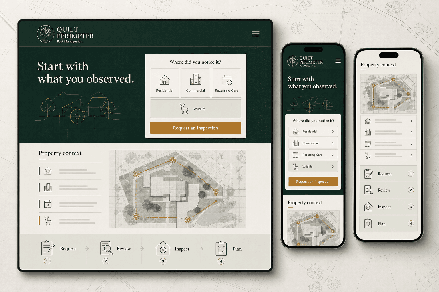 Quiet Perimeter fictional pest management website concept