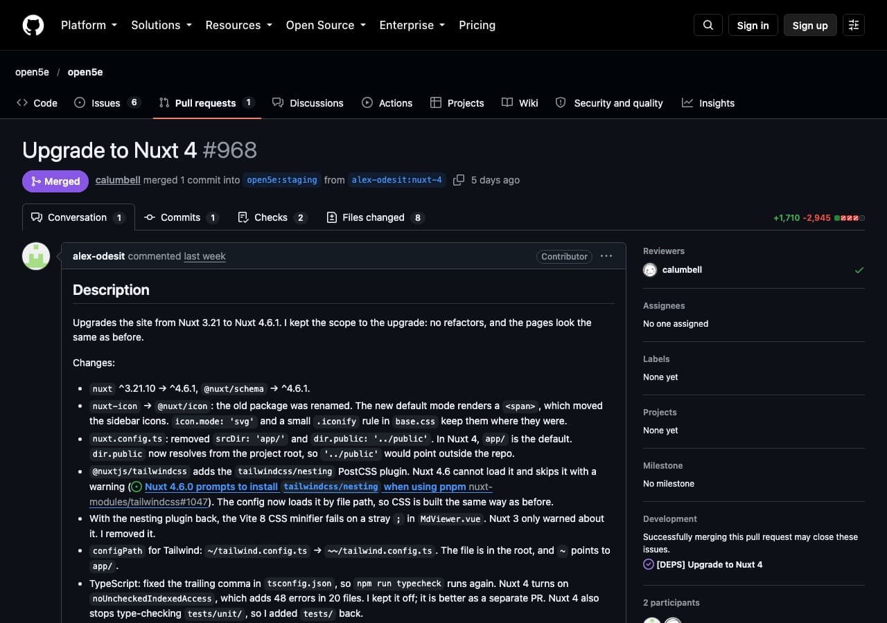 Merged GitHub pull request: Upgrade to Nuxt 4 in the open5e project