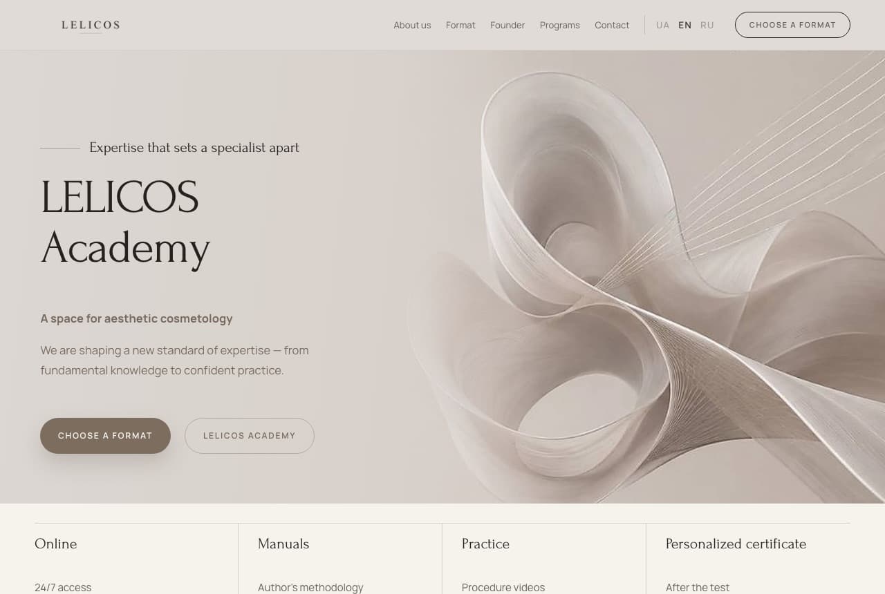 LELICOS Academy website, English version