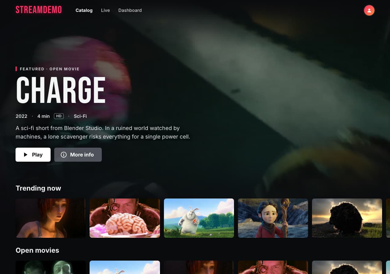 StreamDemo video catalog home page