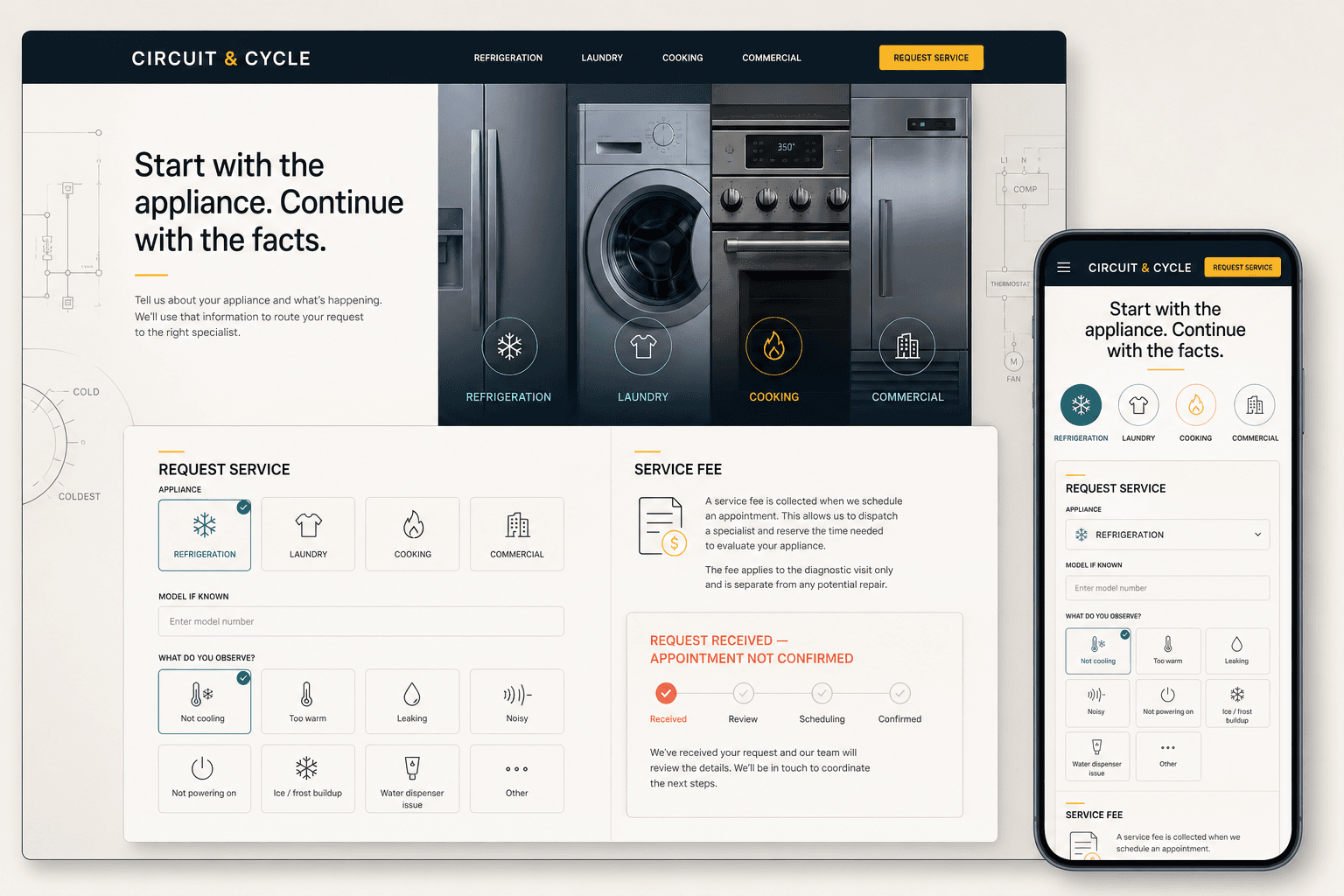 Circuit and Cycle fictional appliance repair website concept