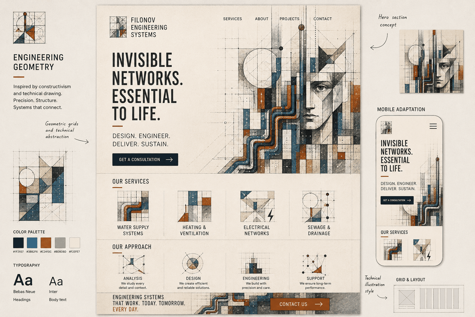 Filonov Engineering Systems fictional specialty contractor website concept by BLUEROCK