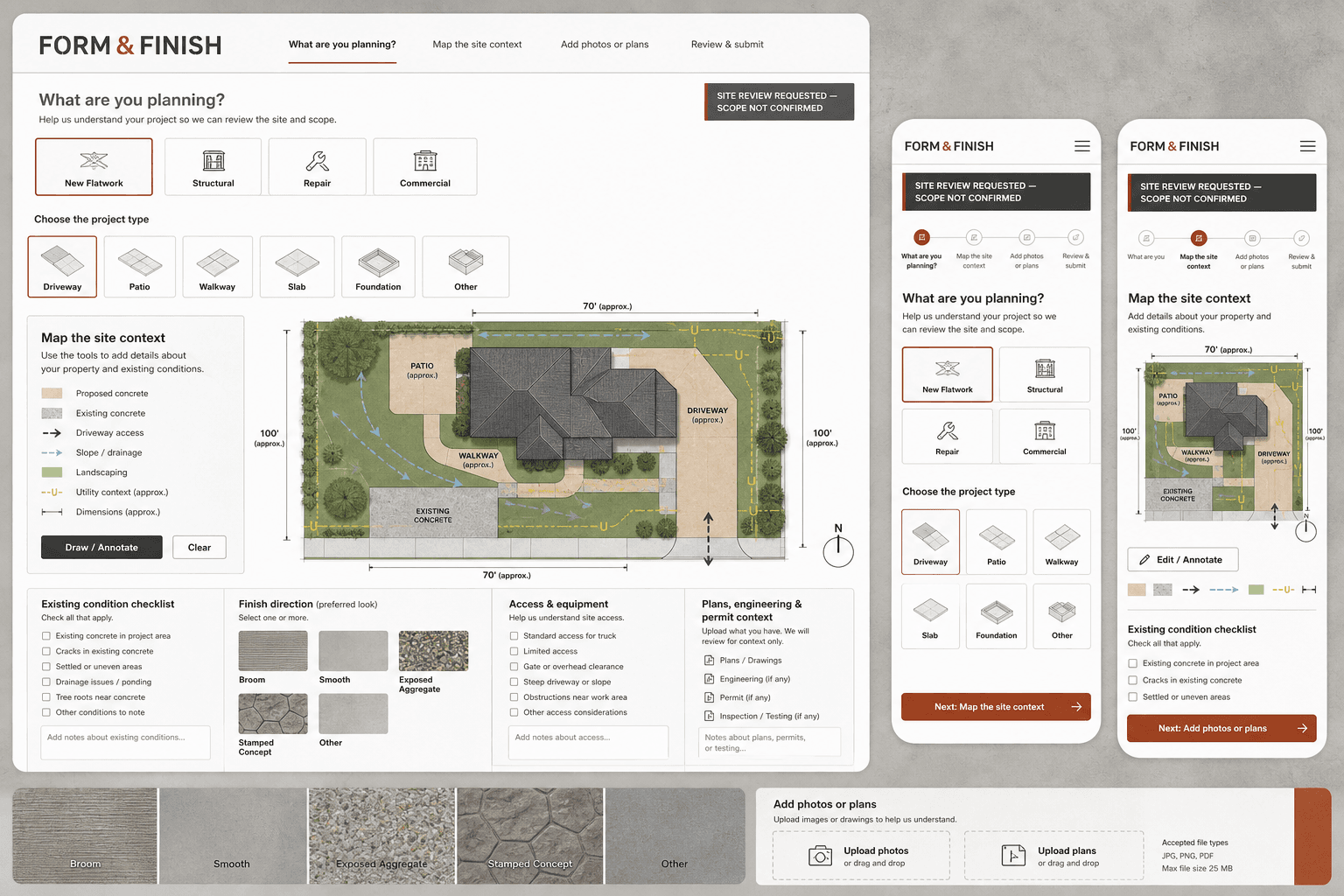Form and Finish fictional concrete contractor website concept