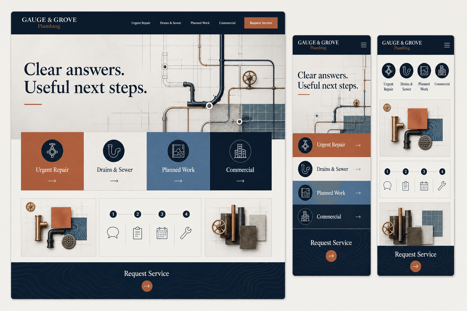 Gauge and Grove fictional plumbing website concept