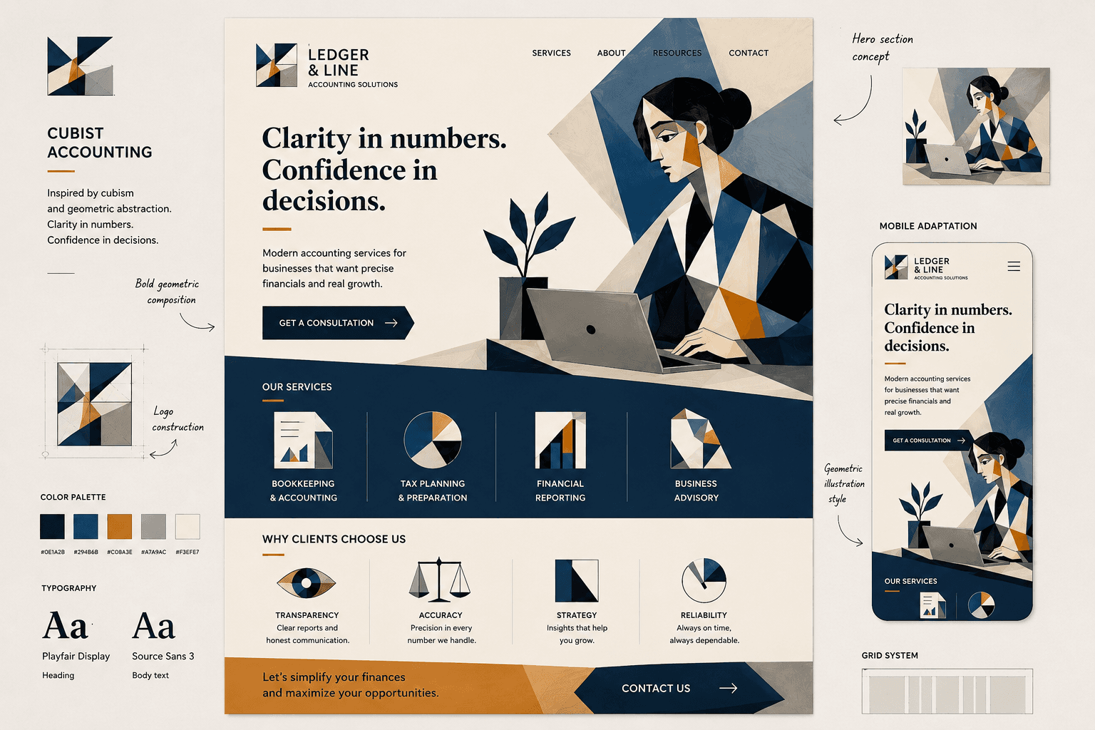 Ledger and Line fictional accounting firm website concept by BLUEROCK