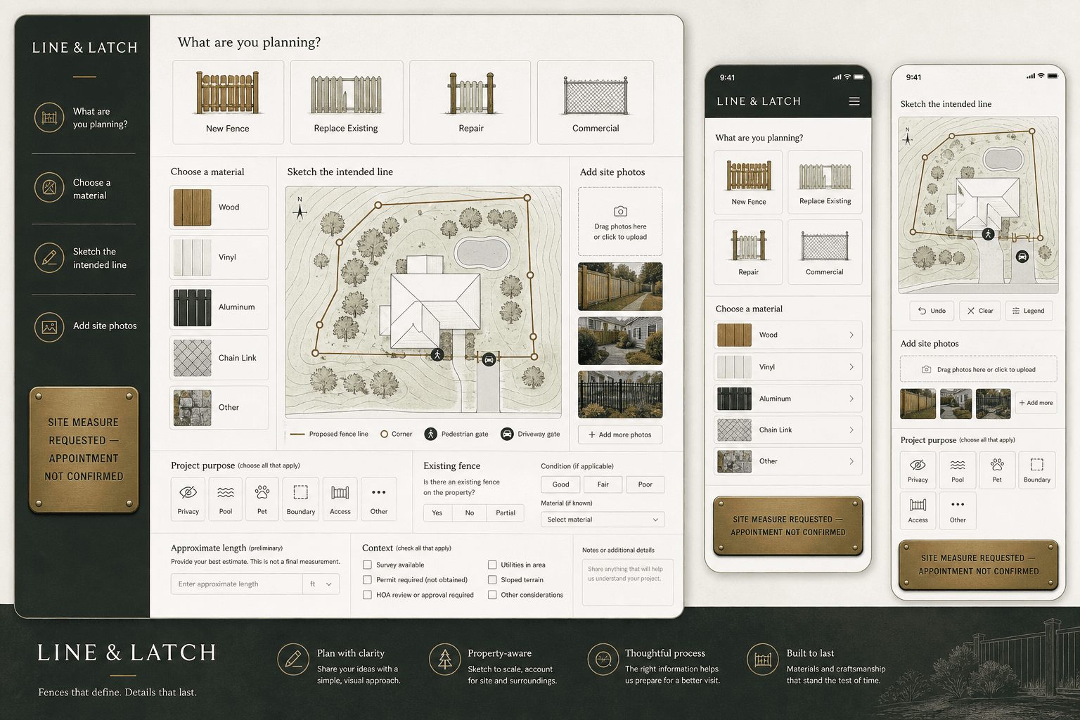 Line and Latch fictional fence company website concept