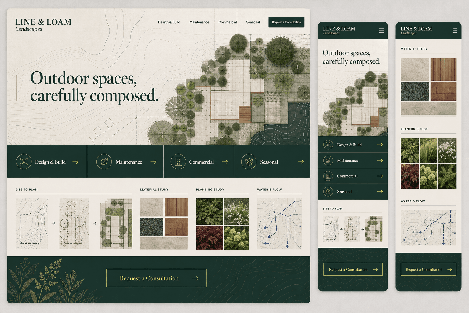 Line and Loam fictional landscaping website concept