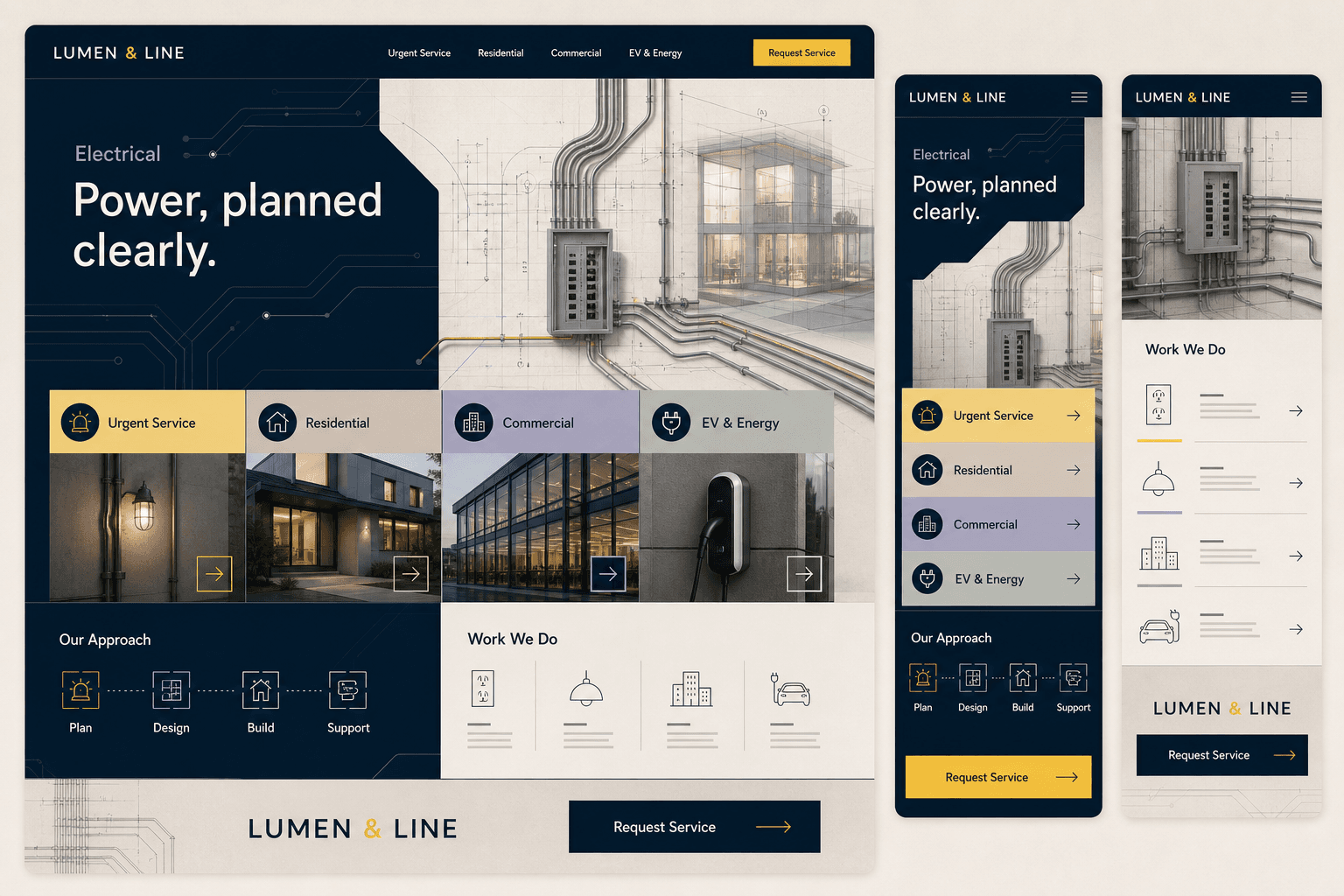 Lumen and Line fictional electrical contractor website concept
