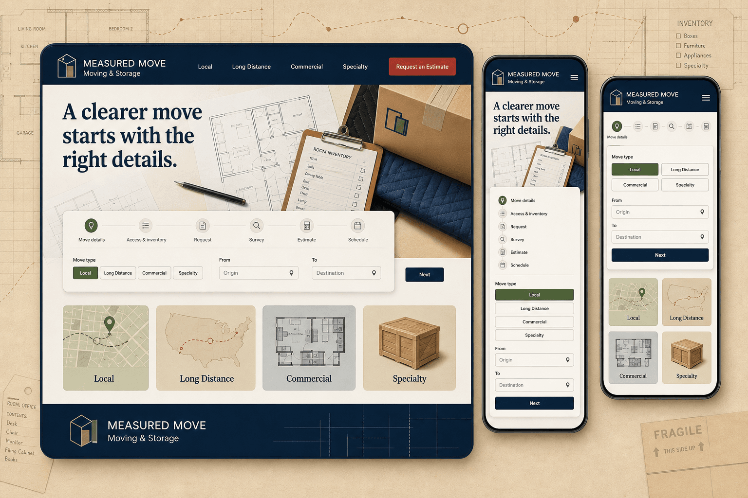 Measured Move fictional moving company website concept