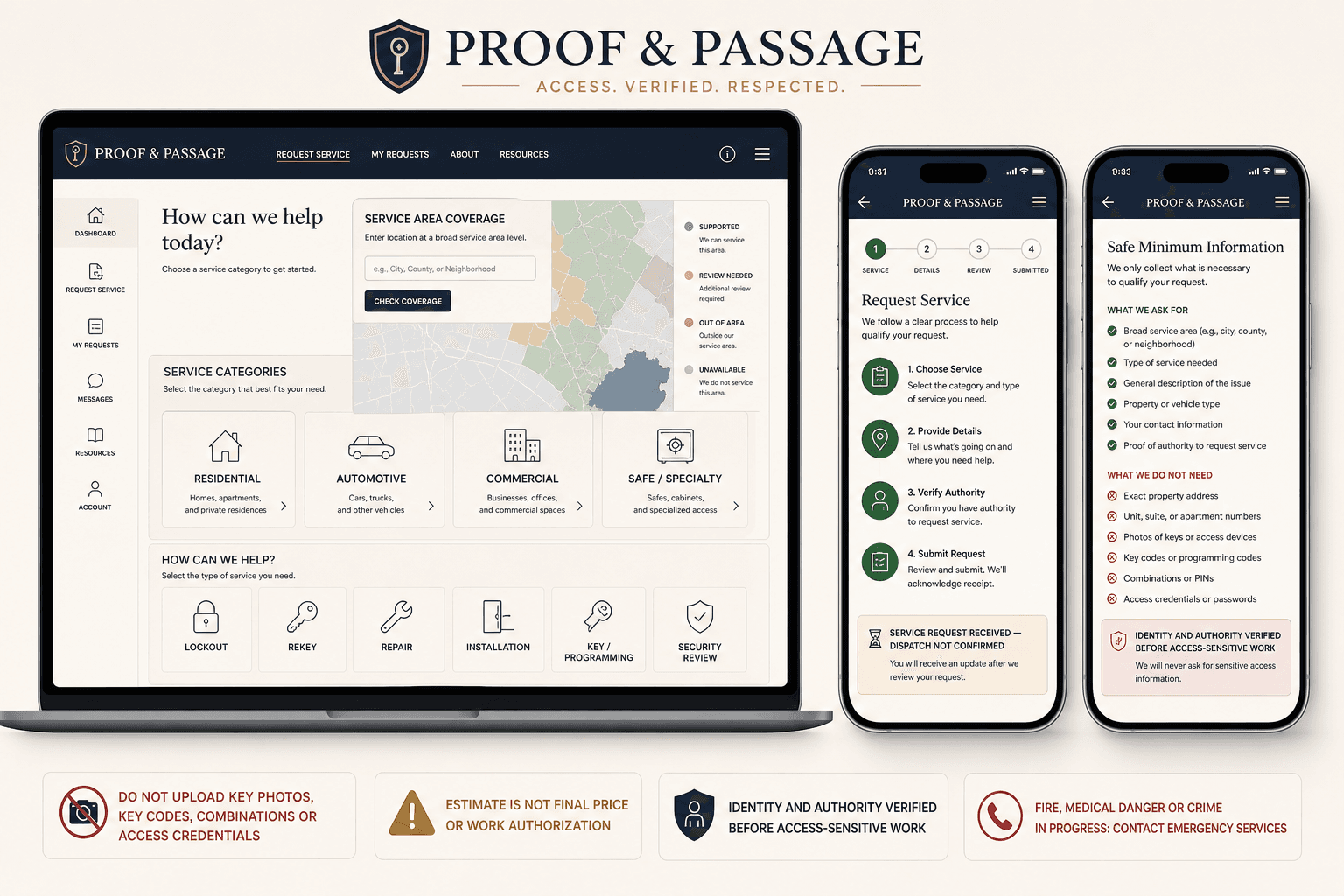 Proof and Passage fictional locksmith website concept