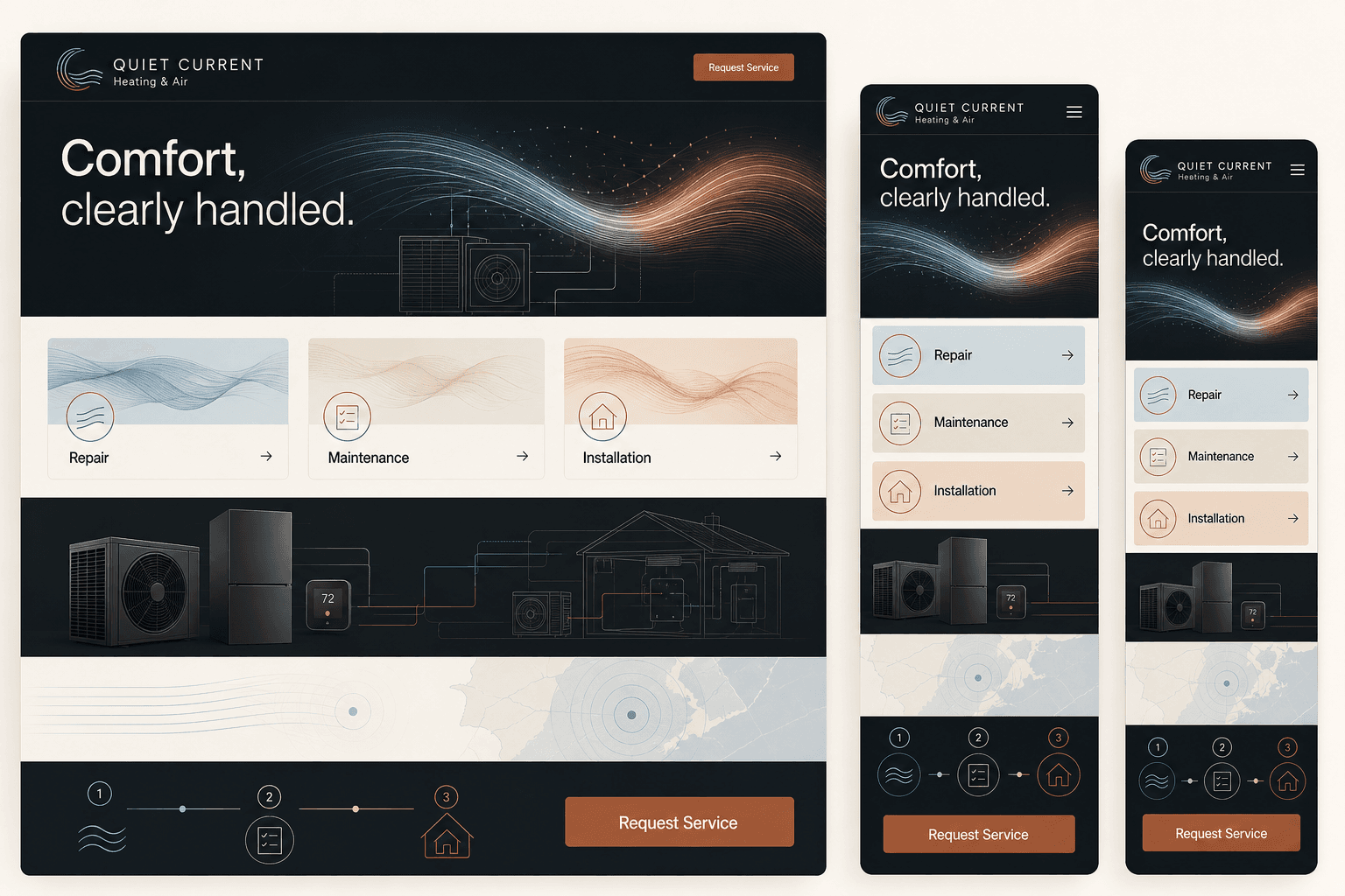 Quiet Current fictional HVAC website concept