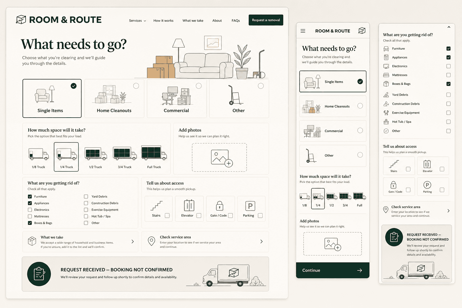 Room and Route fictional junk removal website concept