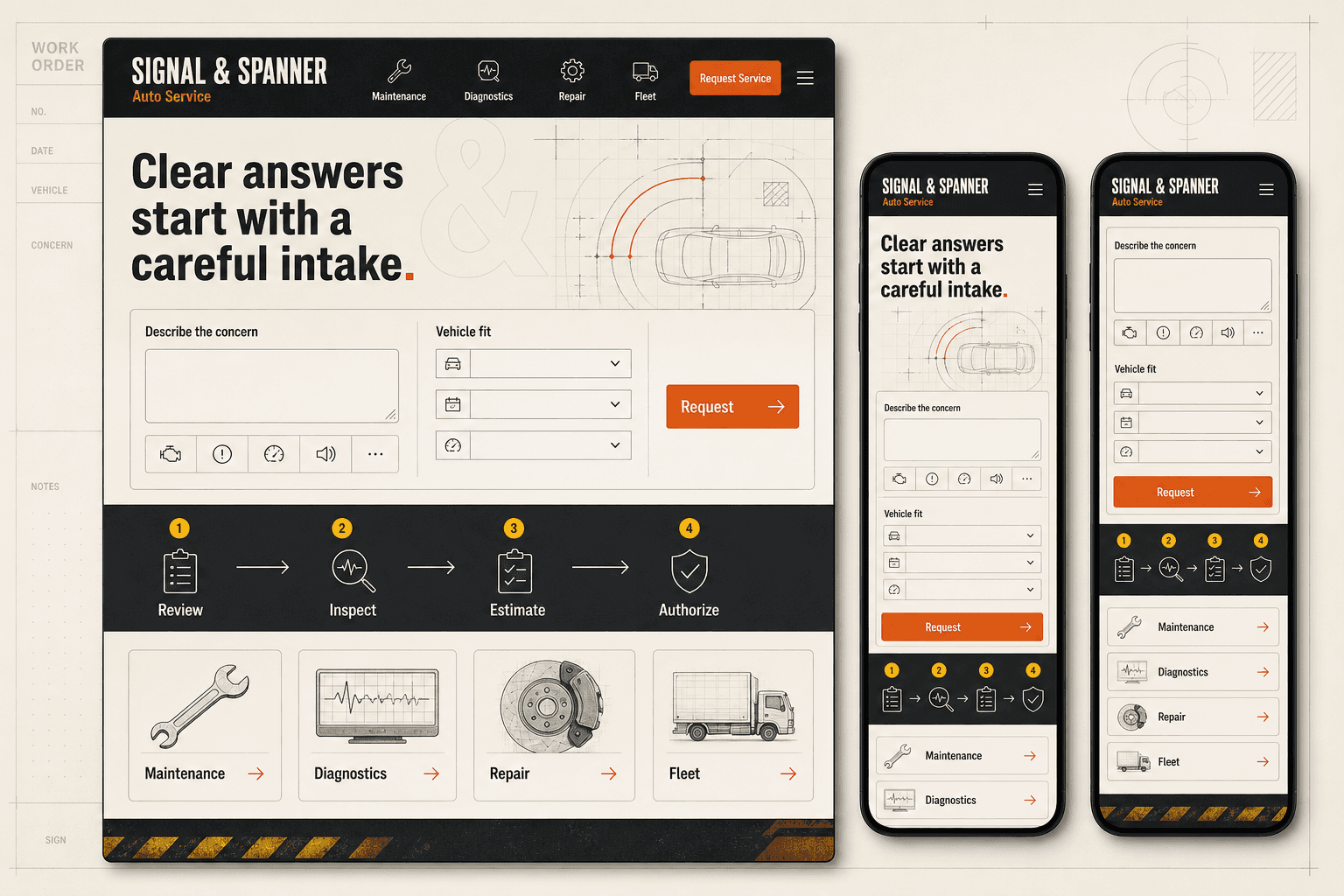 Signal and Spanner fictional auto service website concept