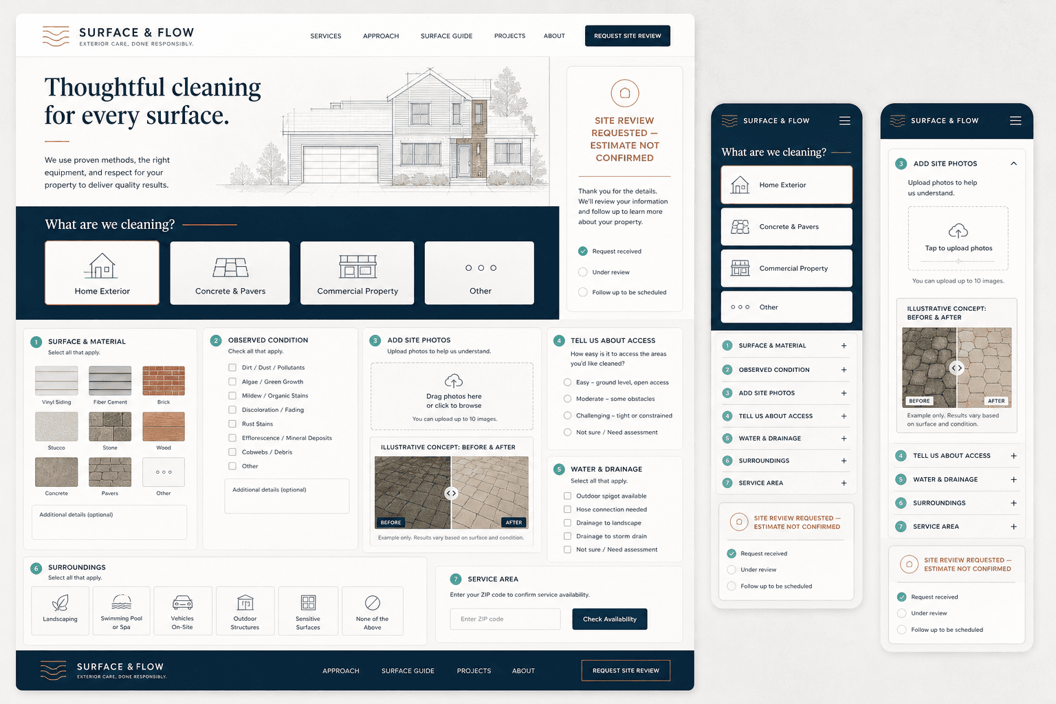 Surface and Flow fictional pressure washing website concept