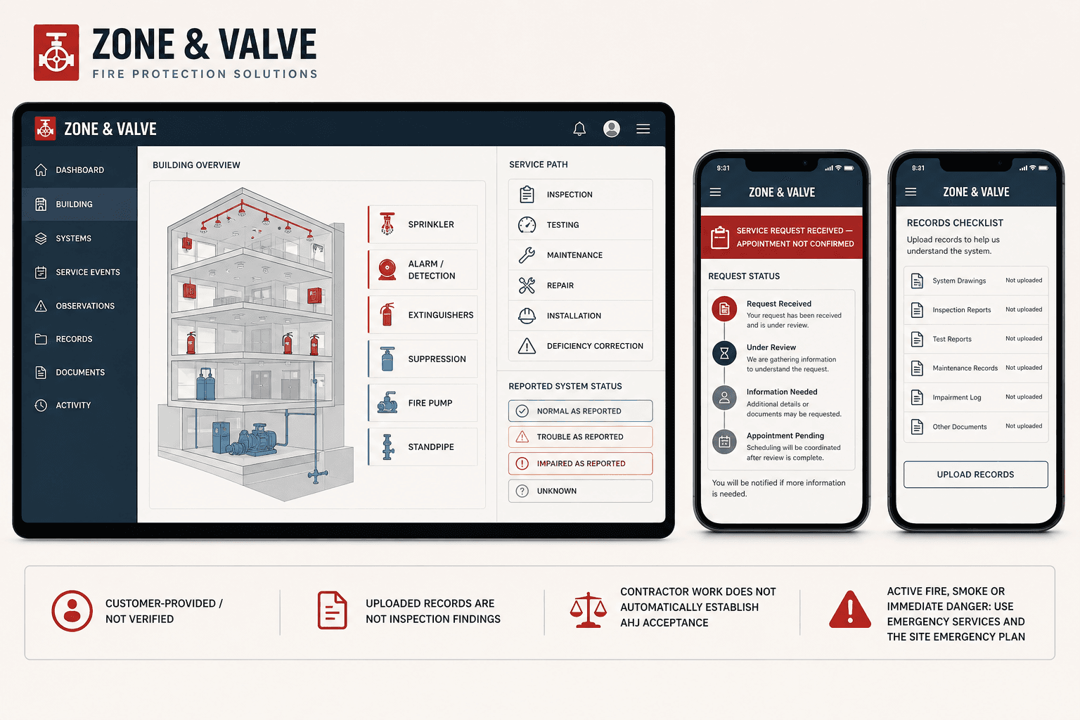 Zone and Valve fictional fire protection company website concept